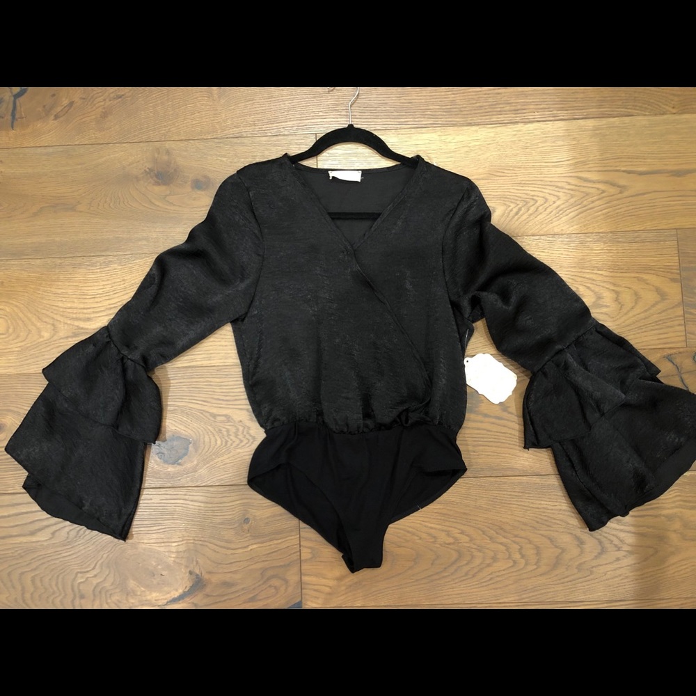 altard state silk long sleeve black bodysuit!